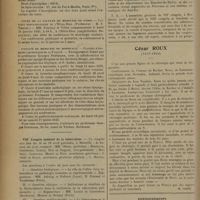 0116 - Page 106 - Informations. Amphithéâtre d'anatomie / Cours de la Faculté de médecine de Paris / Faculté de médecine de Bordeaux. Clinique ophtalmologique de l'Hôtel-Dieu / Faculté de médecine de Bordeaux. Clinique d'oto-rhino-laryngologie de la Faculté / VIIIe Congrès national de la tuberculose / César Roux. (1857-1934). [Nécrologie]. [M. Lance] / Renseignements