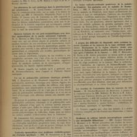 0124 - Page 114 - Sociétés savantes. Société de neurologie. (Séance du 8 novembre 1934). Nécrologie. M. Vurpas / Les altérations du nerf phrénique dans la phrénicectomie par arrachement. M. André-Thomas / Spasmes toniques du cou post-encéphalitiques avec troubles spasmodiques de la parole entraînant l'aphonie. M. G. Heuyer et Mlle Claire Vogt / Un cas de poliomyélite antérieure chronique probable. MM. J. Haguenau et Al. Negreanu / Torticolis spasmodique avec syndrome cérébello-pyramidal d'origine spécifique. MM. H. Schaeffer et R. Bize / La forme radiculo-cordonale postérieure de la maladie de Friedrich. Ses analogies avec la maladie de Roussy-Lévy. MM. P. Mollaret et M. Cachin / A propos des difficultés du diagnostic entre certaines tumeurs frontales et les tumeurs de la fosse cérébrale postérieure. Méningiome de la région olfactive droite avec épreuve de Delmas-Marsalet positive des deux côtés et persistant après l'ablation de la tumeur. MM. P. Mollaret, M. David et M. Aubry / Les troubles de l'orientation dans les tumeurs du lobe frontal. M. Delmas-Marsalet..., à propos de la communication de MM. Mollaret, M. David et M. Aubry / Syndrome de sclérose latérale amyotrophique consécutif à une encéphalite léthargique. MM. Jacques Decourt, P. Mathieu et L. Meyer / Tumeur du ventricule latéral propagée à la cavité du IIIe ventricule. Ablation. Hypersomnie et hyperthermie post-opératoires prolongées. Guérison. Influence de la ponction ventriculaire sur l'état de mal comitial. MM. M. David, P. Puech, P. de Font-Réaulx et M. Brun