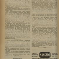 0804 - Page 794 - Informations. Nécrologie / Association générale des médecins de France / 7e Congrès international des accidents et maladies du travail / Renseignements / Actes de la Faculté de médecine de Paris
