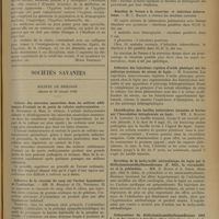 1215 - Page 1205 - XXe Congrès international de médecine légale et de médecine sociale de langue Française. Bruxelles, 17-20 juillet 1935. Dans quelle mesure peut-on associer la médecine sociale et la médecine légale ? M. Sand... / Sociétés savantes. Sociéte de biologie. (Séance du 20 juillet 1935). Culture des microbes anaérobies dans les milieux additionnés d'extrait ou de purée de cellules embryonnaires. M. Weinberg et Mme A. Guelin / Influence de la viscosité du sang sur l'action hypotensive de l'yohimbine. MM. H. Busquet et Ch. Vischniac / Deux types de bacilles acido-résistants isolés des organes de cobayes inoculés avec des produits non tuberculeux. MM. A. Saenz, L. Costil et M. Sadettin / Réaction de Vernes à la résorcine et infection tuberculese. M. C. Bacanu / Influence des injections répétées d'acide phénique sur les anticorps normaux du sérum de lapin. M. Schaefer / Identification des bacilles tuberculeux humains et bovins par l'inoculation intrapleurale au lapin. MM. A. Boquet et R. Laporte / Inversion de la tachycardie adrénalinique du lapin par le diéthylaminométhylbenzodioxane (F. 883), la corynanthine et la yohimbine. MM. D. Bovet et A. Simon / Antagonisme du diéthylaminométhylbenzodioxane (883 F.) et des amines à fonction éther phénolique vis-à-vis de la tachycardie consécutive à la section des nerfs réflexogènes cardioaortiques et sinocarotidiens chez le lapin. MM. D. Bovet et A. Simon