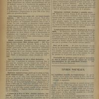 1566 - Page 1556 - Sociétés savantes. Société médicale des hôpitaux. (Séance du 18 octobre 1935). Leucose hémorragique suraiguë. MM. Milhit et Lamy / Anémies préleucémiques. MM. Milhit et Lamy / Ictère hémolytique avec grosse rate : ses formes lymphomateuses. MM. Chabrol, Klotz et Sallet / Maladie exostosante. Régression d'une tuberculose pulmonaire intercurrente. Bilan calcique positif. MM. Troisier, Bariéty, Brousseau, Brocard, Manez et Lory / Cancer métastatique du foie à début douloureux. M. André Cain / Septicémie staphylococcique guérie par le sérum et l'anatoxine staphylococcique. MM. Caroli et Bons / A propos de la fièvre de Malte. Atteintes viscérales ; traitement. M. Puig... / Maladie de Basedow avec asystolie, thyroïdectomie totale. Guérison complète. MM. Lemaire et Patel / Test histologique de l'hyperfonctionnement préhypophysaire chez certains obèses. MM. Merklen, Max Aron, Israël et Jacob... / Ostéoporose vertébrale chronique à poussées aiguës. MM. Merklen et Jacob / Lymphogranulomatose maligne compliquée de diabète insipide. M. Desbuquois... / Deux cas de névrite. M. Ludo Van Bogaert... / Livres nouveaux. Les acquisitions nouvelles de l'endocrinologie, par R. Rivoire... Seconde édition entièrement refondue et augmentée