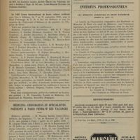 1004 - Page 994 - Informations. Prix A. Chauvin (oto-neuro-ophtalmologie) / Nécrologie / Le VIIIe Cours international de haute culture médicale / Médecins, chirurgiens et spécialistes présents à Paris pendant les vacances / Intérêts professionnels. Les médecins auront-ils le droit d'exercer après 65 ans ? / Renseignements
