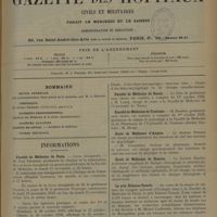 1391 - Page 1381 - Sommaire / Informations. Faculté de médecine de Paris. Leçon inaugurale / Faculté de médecine de Lille / Faculté de médecine de Montpellier / Faculté de médecine de Nancy / Faculté de médecine de Toulouse / Ecole de médecine d'Angers / Ecole de médecine de Rennes / Les prix Etienne-Taesch