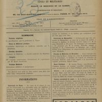 1391 - Page 1385 - Sommaire / Informations. Université de Paris / Université de Montpellier / Faculté de médecine de Bruxelles / Santé publique / Guerre / Comité consultatif de santé