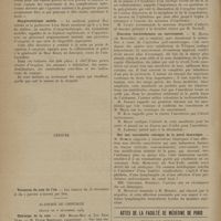 1498 - Page 1492 - Sociétés savantes. Académie de médecine. Séance du 19 décembre 1939. Sur le principe et les applications du sérum antigangréneux multivalent, antimicrobien et antitoxique, dans le traitement de la gangrène gazeuse. M. H. Vincent / Oxygénothérapie mobile / Vacances du jour de l'an / Académie de chirurgie. Séance du 6 décembre 1939. Chirurgie de la rate. MM. Meyer-May et Ton That Tung. M. Funck Brentano... / Anoxhémie et oxygénothérapie. M. Binet / Narcoses intraveineuses au narconumal. M. Mayer / Sur une vascularite subaiguë de la paroi thoracique. M. Mondor / Actes de la Faculté de médecine de Paris. Thèses de médecine
