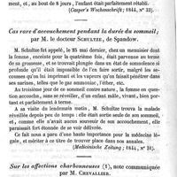0216 - Page 216 - Variétés. Cas d'empoisonnement par la chaux. Par le Dr Lion. Cas rare d'accouchement pendant la durée du sommeil. Par le Dr Schultze. Sur les affections charbonneuses. Par M. Chevallier