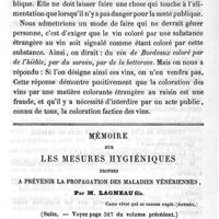 0021 - Page 21 - Hygiène publique. Note sur la coloration artificielle du vin. Par A. Chevallier. Mémoire sur les mesures hygiéniques propres à prévenir la propagation des maladies vénériennes. Par M. Lagneau