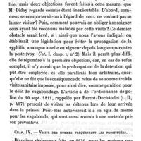 0061 - Page 61 - Hygiène publique. Mémoire sur les mesures hygiéniques propres à prévenir la propagation des maladies vénériennes. Par M. Lagneau. Deuxième catégorie. Mesures relatives aux hommes seulement. Chap III. Visite imposée à tout homme arrêté pour délit de vagabondage. Chap IV. Visite des hommes fréquentant les prostituées