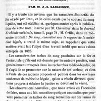 0197 - Page 197 - Nouvelles recherches sur les taches de sang déposées sur les lames de fer et d'acier, comparativement avec celles déposées sur d'autres corps solides et divers tissus organiques