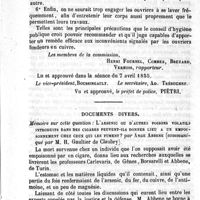 0225 - Page 225 - Variétés. Revue administratives. Vente de substances vénéneuses. Etiquettes spéciales à prescrire aux pharmaciens. Fraude dans la vente des vinaigres factices. Eaux minérales. Organisation du service. Emploi par les charcutiers de papier coloré avec des substances toxiques. Emploi du sel de morue par les traiteurs, et autres marchands d'aliments cuits et préparés. Nouvelle ordonnance concernant l'éclairage par le gaz de l'intérieur des habitations. Combustion de la fumée. Instruction du conseil d'hygiène publique du département de la Seine. Instruction sur les ouvriers fondeurs en cuivre. Document divers. Mémoire sur cette question : l'arsenic ou d'autres poisons volatils introduits dans les cigares peuvent-ils donner lieu à un empoisonnement chez ceux qui les fument ?