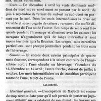 0049 - Page 49 - Hygiène publique. Topographie médicale des climats intertropicaux. Par M. le Dr Dutroulau. I- Climats partiels. Mayotte. Météorologie. Salubrité
