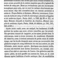 0427 - Page 427 - Mémoire sur la comparaison médico-légale des taches de sang menstruel et des autres espèces de taches de sang. Par M. Charles Robin. § III. Examen à l'oeil nu des taches dont nous avons eu à déterminer la nature. § IV. Examen, à l'aide du microscope, des taches de sang qui avaient été dites formées par du sang menstruel
