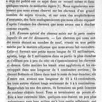 0435 - Page 435 - Mémoire sur la comparaison de cheveux pourvus de leur racine et trouvés sur le lieu présumé d'un assassinat, avec ceux de la victime. Par M. Charles Robin. § I. Remarques préliminaires sur le sujet de ce travail. § II. Examen spécial des cheveux saisis sur la porte contre laquelle ils ont été découverts