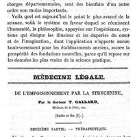 0129 - Page 129 - Hygiène publique. Sur les divers modes de l'assistance publique appliquée aux aliénés. Par le Dr A. Pain. 5- Création de colonies agricoles. Médecine légale. De l'empoisonnement par la strychnine. Par le Dr T. Gallard. Deuxième partie. Thérapeutique