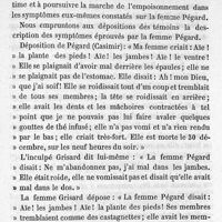 0413 - Page 409 - Médecine légale. Observations et recherches nouvelles pour servir à l'histoire médico-légale de l'empoisonnement par la strychnine, l'arsenic et les sels de cuivre. Par MM. A. Tardieu, P. Lorain et Z. Roussin. Empoisonnement par la strychnine. Analyse chimique des organes extraits du cadavre de la femme Pégard. Expérimentation physiologique faite sur les animaux à l'aide du produit fourni par l'analyse. Symptômes qui ont précédé lamort de la femme Pégard