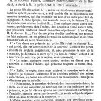 0423 - Page 423 - Société de médecine légale. Rapport sur un cas de transmission de la syphilis d'un enfant à sa nourrice. Par MM. Boys de Loury et de Barthélemy
