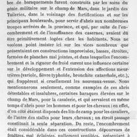 0091 - Page 91 - Hygiène militaire. Etude sur les casernes et les camps permanents. Par le Dr Angel Marvaud. Troisième partie. Considérations historiques, hygiéniques et médicales sur les camps permanents. I. Considérations historiques. 4- Les baraquements en France et en Allemagne pendant la guerre de 1870-1871