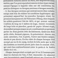 0124 - Page 124 - Hygiène militaire. Etude sur les casernes et les camps permanents. Par le Dr Angel Marvaud. Troisième partie. Considérations historiques, hygiéniques et médicales sur les camps permanents. II. Considérations hygiéniques. 4- Disposition des baraquements. 5- Logements des soldats
