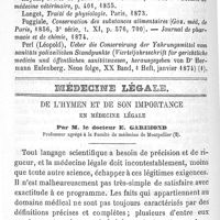 0380 - Page 380 - Hygiène publique. Des différents procédés de conservation des viandes, leurs avantages et leurs inconvénients. Par M. le Dr O. du Mesnil. Bibliographie. Médecine légale. De l'hymen et de son importance en médecine légale. Par M. le Dr E. Garimond