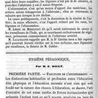 0108 - Page 108 - Société de médecine publique et d'hygiène professionnelle. Discussion  de la communication de M. Gubler sur la dégénérescence crétacée des artères / Hygiène pédagogique. Par M. E. Dally. Première partie. Fonctions de l'entendement