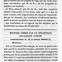 0181 - Page 181 - Société de médecine légale. Attentat à la pudeur, responsabilité atténuée par suite de l'état mental du prévenu. Rapport de M. Motet / Meurtre commis par un épileptique, responsabilité atténuée. Communication de M. le Dr Motet