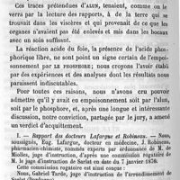 0330 - Page 330 - Médecine légale. Inculpation d'empoisonnement par l'alun et le phosphore. Précautions à prendre dans les exhumations, pour ne mêler aux organes ni sable, ni terre, ni aucune matière étrangère. Par MM. Georges Bergeron et Louis L'Hote. I- Rapport des docteurs Lafargue et Robineau