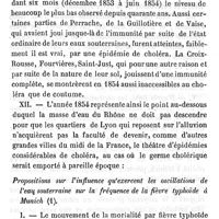0437 - Page 437 - Hygiène publique. De l'étiologie tellurique du choléra d'après les travaux du professeur Max de Pettenkofer (de Munich). Par M. le Dr E. Decaisne. Appendice. Propositions relatives à l'immunité de Lyon / Propositions sur l'influence qu'exercent les oscillations de l'eau souterraine sur la fréquence de la fièvre typhoïde à Munich