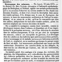 0520 - Page 520 - Revue des travaux français et étrangers. Hygiène. Sur les propriétés antiseptiques de la racine de garance / Nystagmus des mineurs