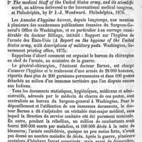 0560 - Page 560 - Bibliographie. Bibliotheca médico-légale. Thanatologia. Traumatologia / 1-A report circular ? N°8. War department Surgeon-General's Office, Washington, 1 may 1875. A report on the Hygiene of the united States army, with descriptions of military posts. 2- The medical Staff of the United States army and its scientific work, an address delivered to the international medical congress at Philadelphia
