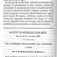 0036 - Page 36 - Epidémie variolique. Rapport. Par le Dr Gustave Lagneau. Société de médecine publique. Séance du 21 novembre 1880. Les systèmes d'évacuation des vidanges à Paris. Par le Dr Henry Guéneau de Mussy