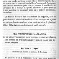 0040 - Page 40 - Société de médecine publique. Séance du 21 novembre 1880. Les systèmes d'évacuation des vidanges à Paris. Par le Dr Henry Guéneau de Mussy. Les coefficients d'aération ou le renouvellement d'air nécessaire pour prévenir les effets de l'encombrement humain dans les espaces habités. Par le Dr A. Layet