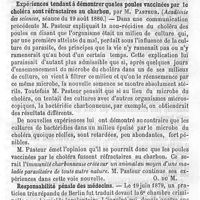 0079 - Page 79 - Création des maisons mortuaires à Paris. Par M. Alfred Lamouroux. Revue des travaux français et étrangers. Expériences tendent à démontrer que les poules vaccinées par le choléra sont réfractaires au charbon. Responsabilité pénale des médecins