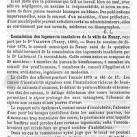 0083 - Page 83 - Revue des travaux français et étrangers. Statistique et démographie de la ville de Nancy pour l'année 1879. Commission des logements insalubres de la ville de Nancy. Bureau d'hygiène de Bruxelles