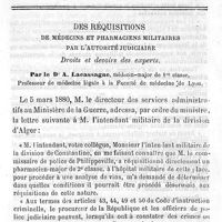 0097 - Page 97 - Des réquisitions de médecines et pharmaciens militaires par l'autorité judiciaire. Droit et devoirs des experts. Par le Dr A. Lacassagne
