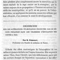 0418 - Page 418 - Observation de deux cas de rage humaine communiqués par le même chien, et se développant, l'un quarante jours après la morsure, l'autre près de cinq ans plus tard. Par Léon Colin. Recherches sur les altérations pulmonaires produites par le séjour prolongé dans les chambres d'épuration des usines à gaz. Par M. Poincaré
