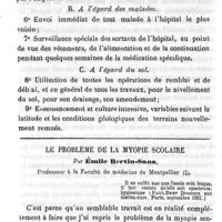 0127 - Page 127 - Instruction. Sur les mesures et les précautions à prendre et sur les soins à donner aux ouvriers, lorsque des travaux s'exécutent dans des terrains marécageux ou dans des alluvions maritimes de formation récente. Par M. Léon Colin. Conclusions. Le problème de la myopie scolaire. Par Emile Bertin-Sans