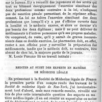 0048 - Page 48 - Société de médecine légale de France. Séance du 7 mai 1883. Présidence de M. Brouardel.  Redites au sujet des experts en matière de médecine légale