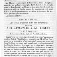 0060 - Page 60 - Société de médecine légale de France. Séance du 7 mai 1883. Présidence de M. Brouardel.  Redites au sujet des experts en matière de médecine légale. Séance du 11 juin 1883. Les causes d'erreur dans les expertises relatives aux attentats à la pudeur. Par M. F. Brouardel