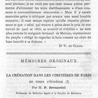 0315 - Page 315 - Bulletin. Bains publics à bon marché. Mémoires originaux. La crémation dans les cimetières de Paris en temps d'épidémie. Par M. P. Brouardel