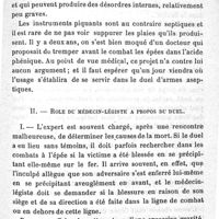 0011 - Page 11 - Mémoires originaux. Le duel au point de vue médico-légal et particulièrement dans l'armée. Par le Dr Charles Teissier. I. Des causes du duel dans l'armée. Du choix des armes.  II. Rôle du médecin-légiste à propos du duel