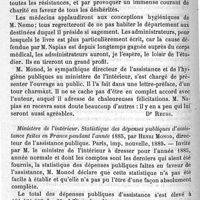 0108 - Page 108 - Revue des livres. L'assistance publique dans le département de Sambre-et-Loire. Ministère de l'intérieur. Statistique des dépenses publiques d'assistance faites en France pendant l'année 1885