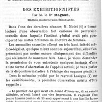 0152 - Page 152 - Société de médecine légale de France. Séance du 12 mai 1890. Présidence de M. Pouchet. Des exhibitionnistes. Par M. le Dr Magnan
