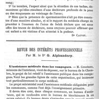 0180 - Page 180 - Archives médico-légale. Attentats à la pudeur, examen d'une chemise. Revue des intérêts professionnels. Par M. le Dr G. Alphandery. L'assistance médicale dans les campagnes