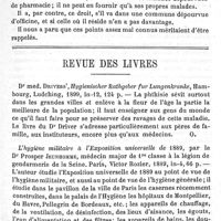 0185 - Page 185 - Revue des intérêts professionnels. Par M. le Dr G. Alphandery. Vente de médicaments par le médecin. Revue des livres. Hygienischer rathgeber fur lungenkranke. L'hygiène militaire à l'exposition universelle de 1889