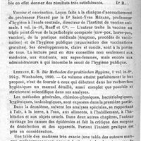 0400 - Page 400 - Revue des livres. Die gewinnung von sterilen Wasser in groesster menge auf dem kalten wege der filtration. Vaccine et vaccination. Die methoden der praktischen hygiene