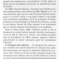 0015 - Page 15 - Mémoires originaux. L'hygiène publique en Suisse. Par le Dr H. Carrière. I. Service sanitaire fédéral. 4. Préparation du vaccin antivariolique et des sérums antitoxiques. 5. Transport des cadavres