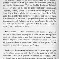 0212 - Page 212 - Mémoires originaux. Les conserves de légumes et de viandes en usage dans les principales armées. Par A. Balland.  Belgique. Conserves de boeuf et de pain de viande. Etats-Unis. Italie. Conserve de viande