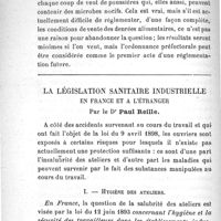 0410 - Page 412 - Les vieux papiers et l'hygiène. Par le Dr Pellier / La législation sanitaire industrielle en France et à l'étranger. Par le Dr Paul Reille. I. Hygiène des ateliers