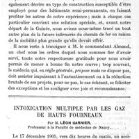 0059 - Page 59 - Construction d'une formation sanitaire semi-permanente et organisation du service de santé au chemin de fer de la guinée française de 1904 à 1906. Par le Dr A. Guillon.  Intoxication multiple par les gaz de hauts fourneaux. Par M. Léon Garnier