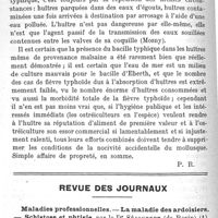 0176 - Page 176 - Variétés. L'huitre dans l'alimentation et en hygiène. Par le Dr F. Lalesque / Revue des journaux.  Maladies professionnelles. La maladie des ardoisiers. Schistose et phtisie